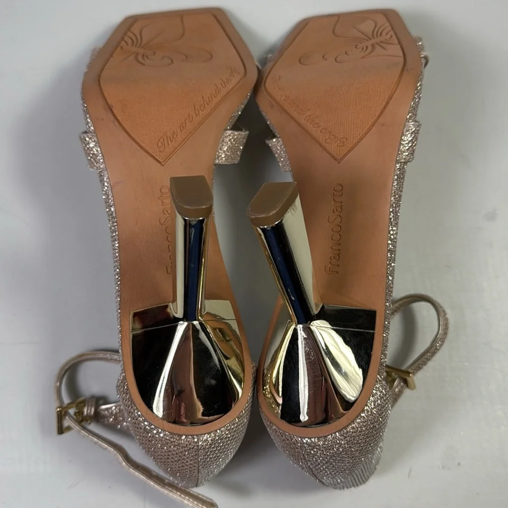 NWOB Franco Sarto Rania2 Stiletto Heels Gold Shimmer Cut Out Women Size 10 Shoes